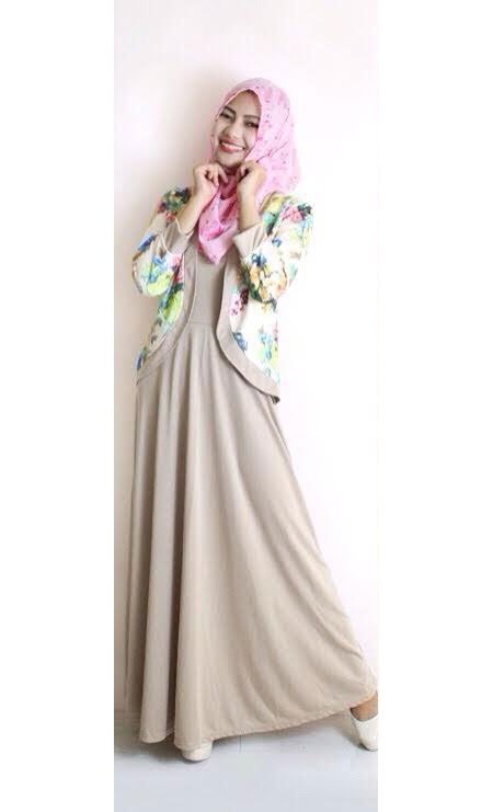 2 pieces flower printed cardigan jubah dress (without shawl)