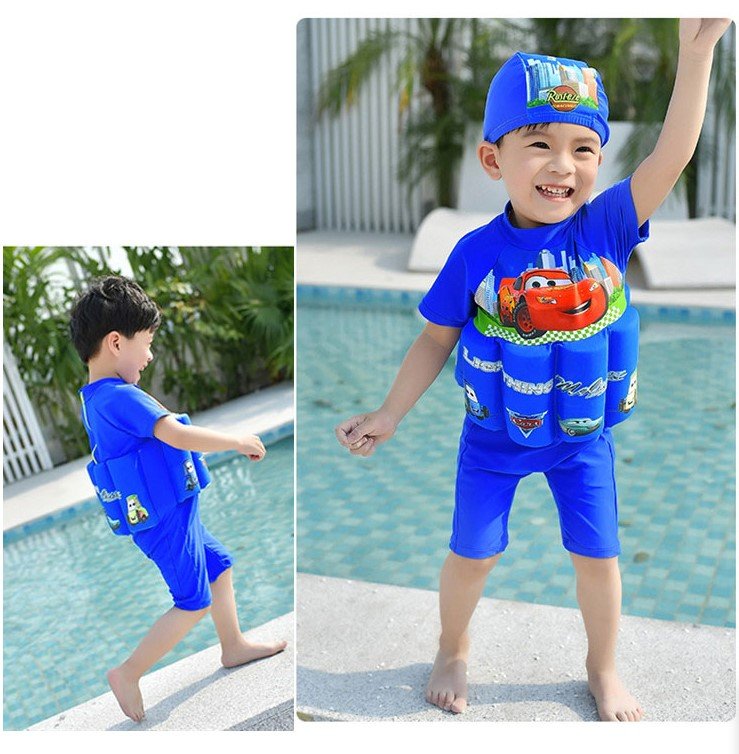 2809 Boy Girl Kids Floating Swimming Suit Baju Renang Swimwear + Cap - CARS