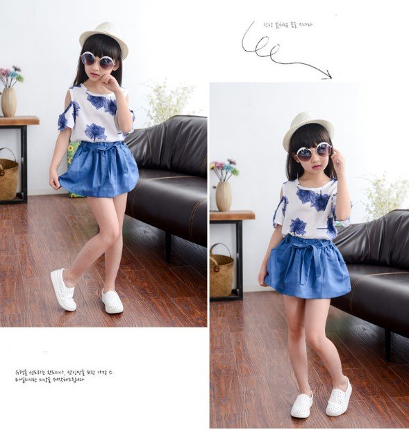 [ready stock] 2pcs cute girl korean style fashion set blue