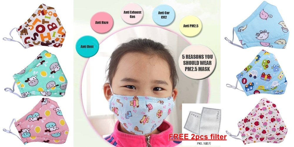 3d kid children cotton washable mask + free 2pcs pm2.5 filter