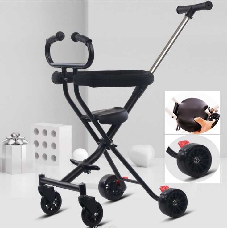 new upgraded 4 wheel foldable magic stroller brake system soft seat baby kid children tricycle bicycle scooter