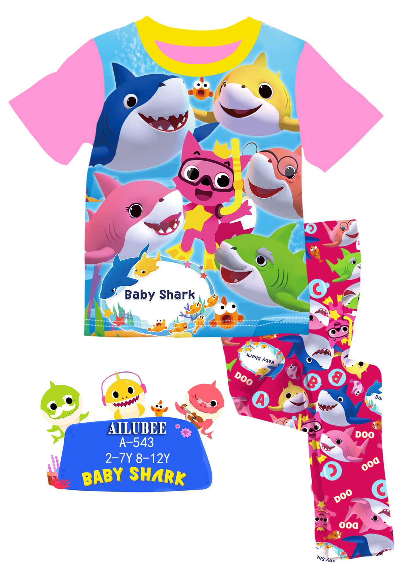 [ready stock] baby shark ailubee kids pyjamas (a543) 10y