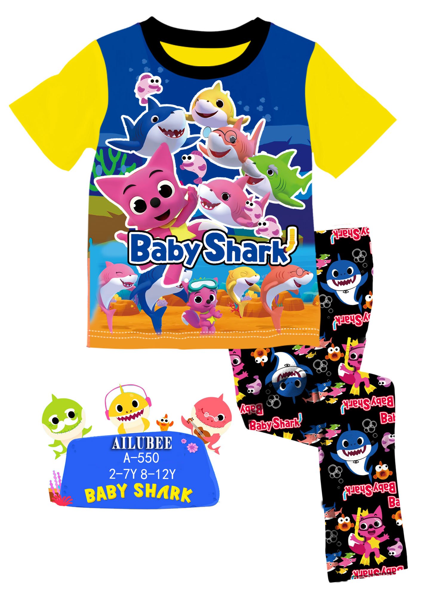 [ready stock] baby shark ailubee kids pyjamas (a550) 9, 11y