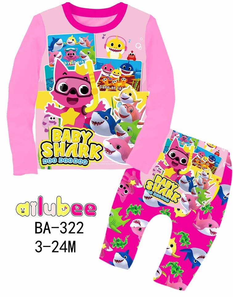 [ready stock] baby shark ailubee kids pyjamas (ba322) 3 6m