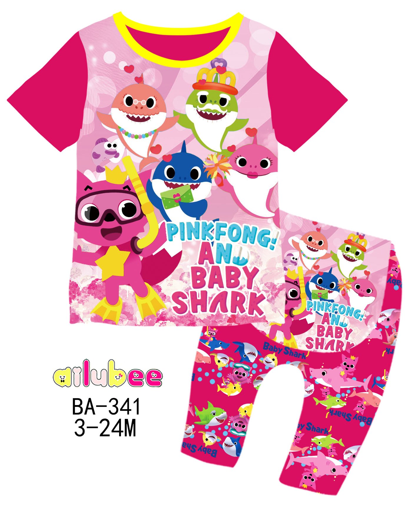 [ready stock] baby shark ailubee kids pyjamas (ba341 / 575) 3m 6m