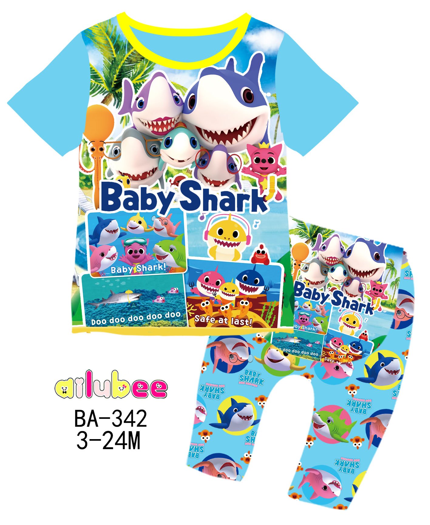 [ready stock] baby shark ailubee kids pyjamas (ba342 / 576) 3m 6m