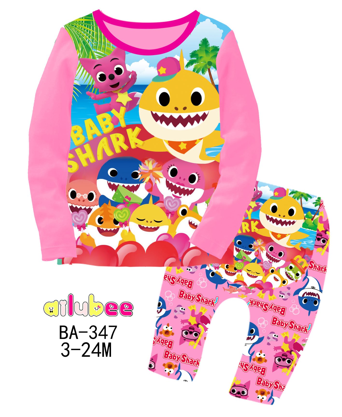[ready stock] baby shark ailubee kids pyjamas (ba347 / 581) 3m 6m