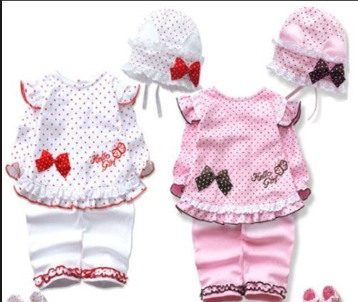 baby girl hello kitty set top +pant+hat (white)
