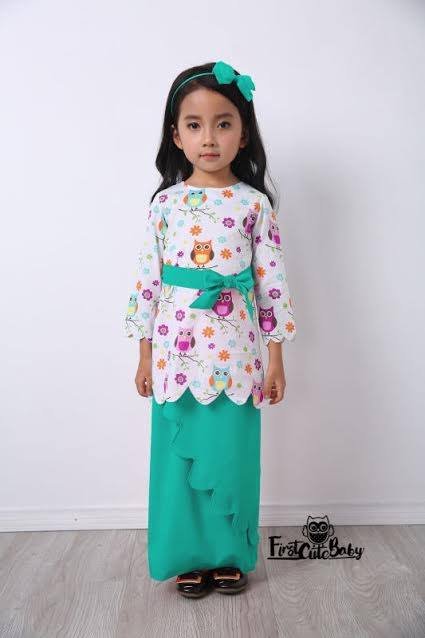 Baju Kurung OWL (FCB) (Top+Skirt+Headband) SIZE 6y Turquoise