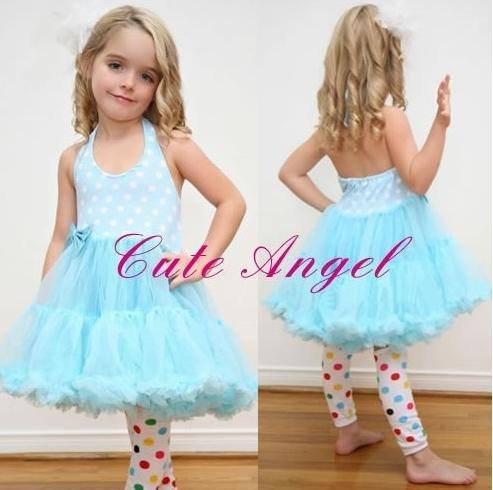 blue white polka dots party dress full tutu petti girl dress pettiskirt 31078 80 90