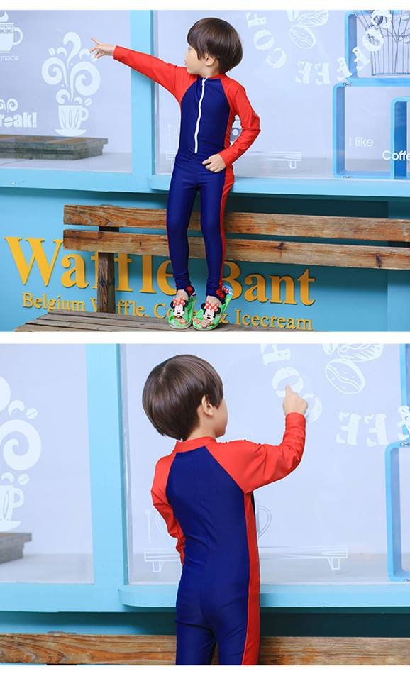 Boy Girl Long Sleeves Kids Swimming Suit DarkBlue L