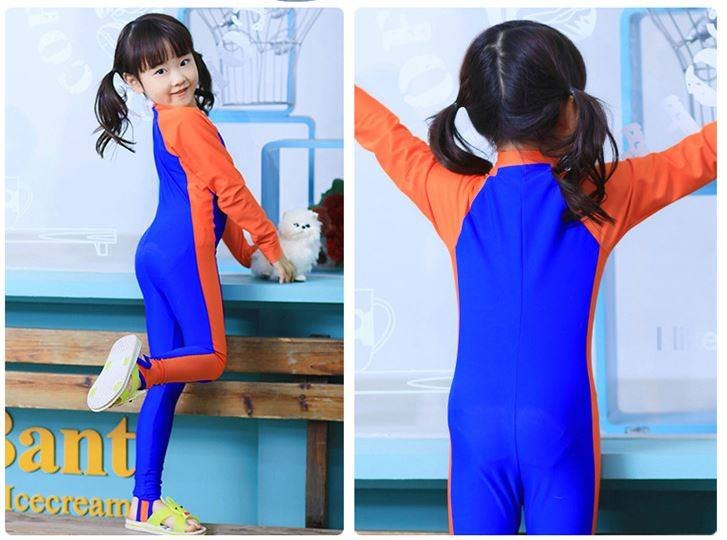 Boy Girl Long Sleeves Kids Swimming Suit LightBlue M L