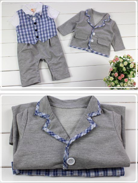 boy smart suit 2pcs set romper + jacket 11477 (blue/grey)