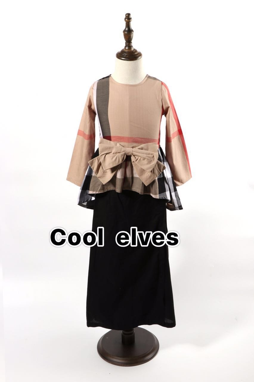 burberry inspired baju kurung (cool elves) brownblack size 1y