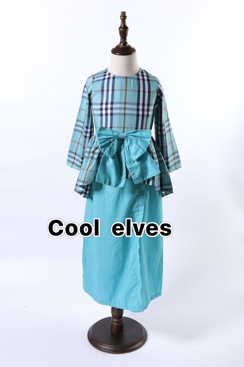 [ready stock] burberry inspired baju kurung (cool elves) size 2 3 5 6y blue