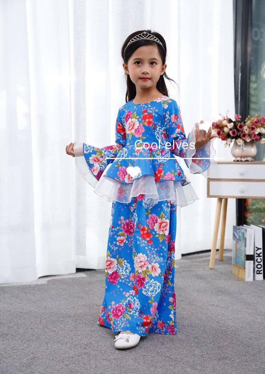 [ready stock] coolelves flower peplum dress blue 1 2 3y