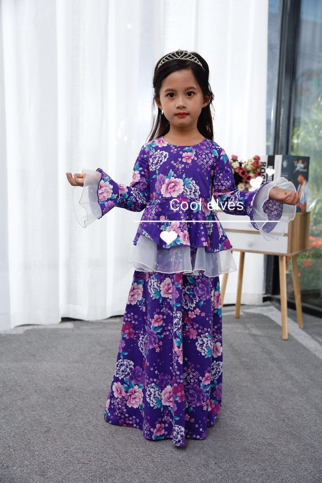 coolelves flower peplum dress purple 2 6y