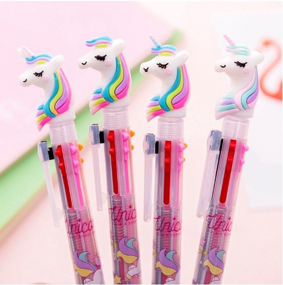 cute & creative unicorn 6 color refill press multi function ballpoint pen