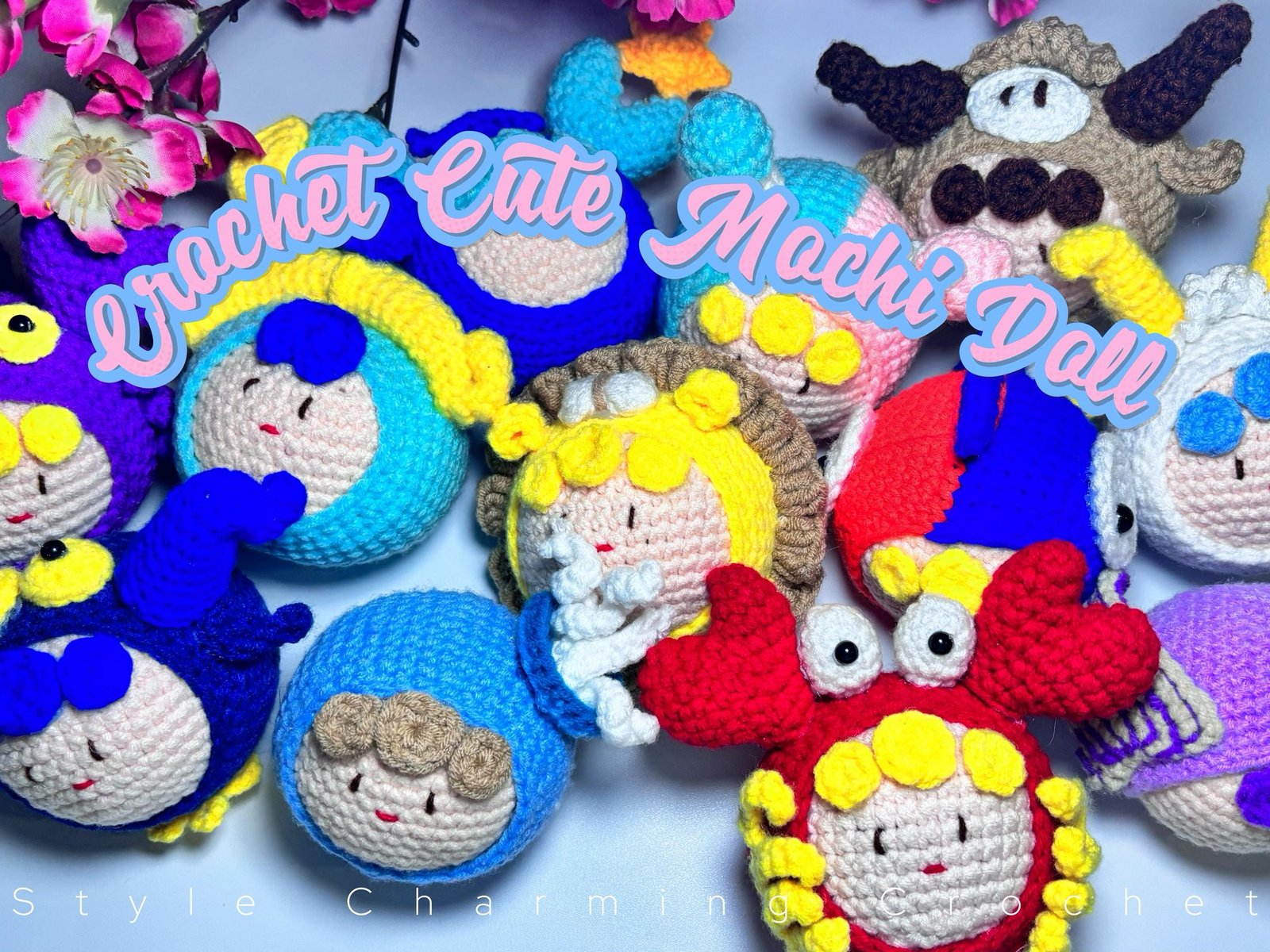 cute mochi doll zodiac keychain with bb sound handmade crochet amigurumi patung doll toy present hadiah girl boy budak adult birthday