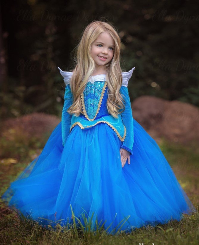 disney princess aurora of sleeping beauty elegance dress blue pretend play costume party birthday gift 120