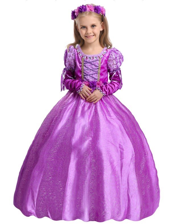 disney princess rapunzel elegance costume dress + free 1 pair sleeve 100 110