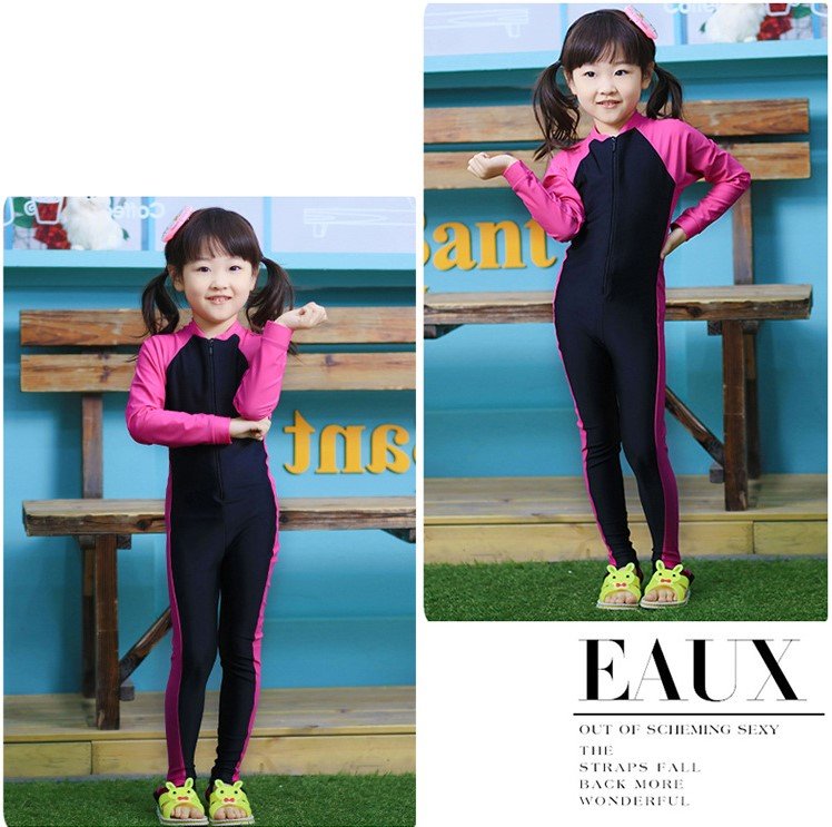 girl long sleeves kids swimming suit pink l