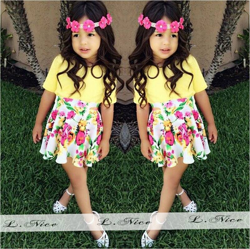 girl set top+skirt yellow