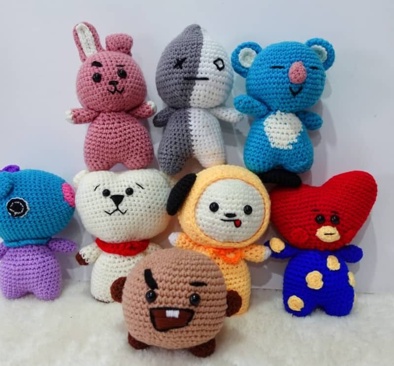 handmade cute bt21 chimmy cooky mang van tata rj shooky koya crochet amigurumi patung doll educational gift set boys girls multicoloured stuffed toy present hadiah