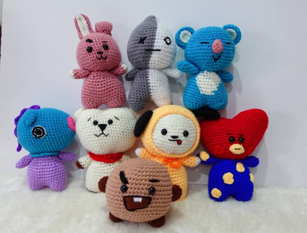 handmade cute bt21 chimmy cooky mang van tata rj shooky koya crochet amigurumi patung doll educational gift set boys girls multicoloured stuffed toy present hadiah handmade cute bt21 chimmy cooky mang van tata rj shooky koya crochet amigurumi patung doll educational gift set boys girls multicoloured stuffed toy present hadiah