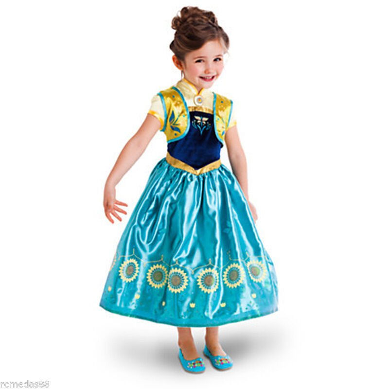 kid girl disney costume cosplay pretend play frozen anna dress + vest (2pcs) 31587 130