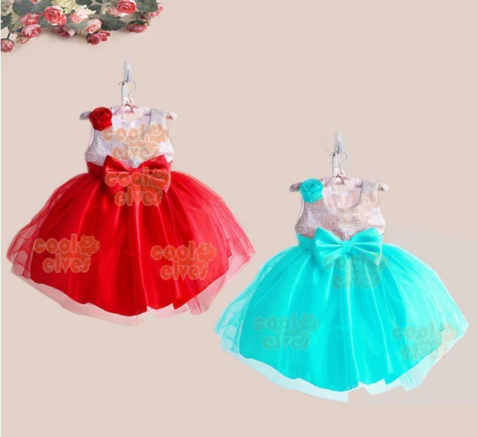 kid girl party costume cosplay pretend play princess dress elegance flower girl dresses red/blue