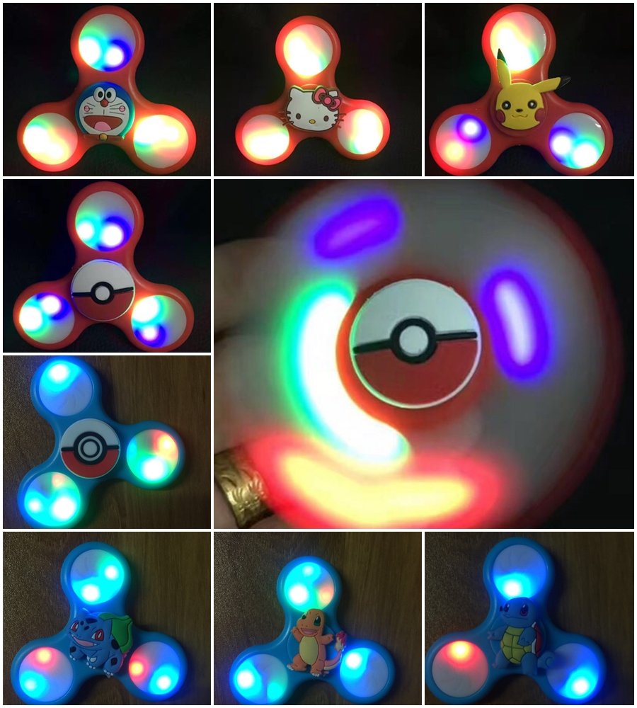 led new version cartoon pokemon, hello kitty fidget spinner with colourful light