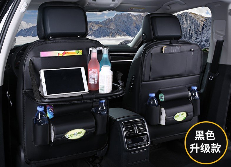 [ready stock] luxury leather car backseat organizer with folding table black