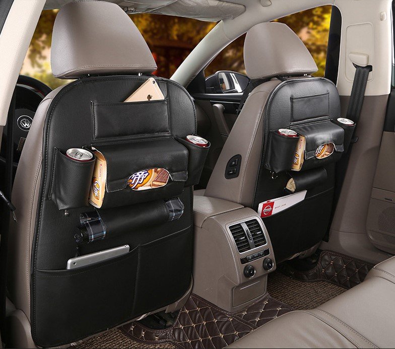 pu leather car backseat organizer compartment black