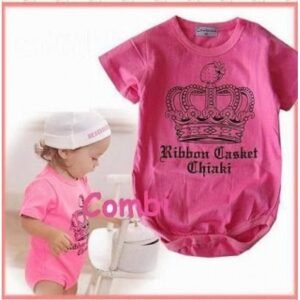 >rm10 corner< pink crown baby romper