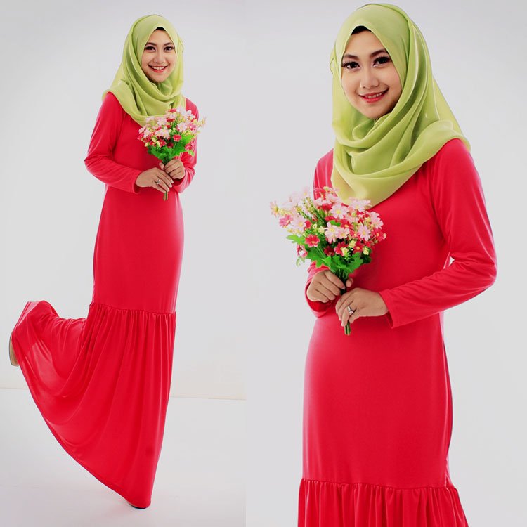 round neck basic jubah dress (including shawl) dark pink