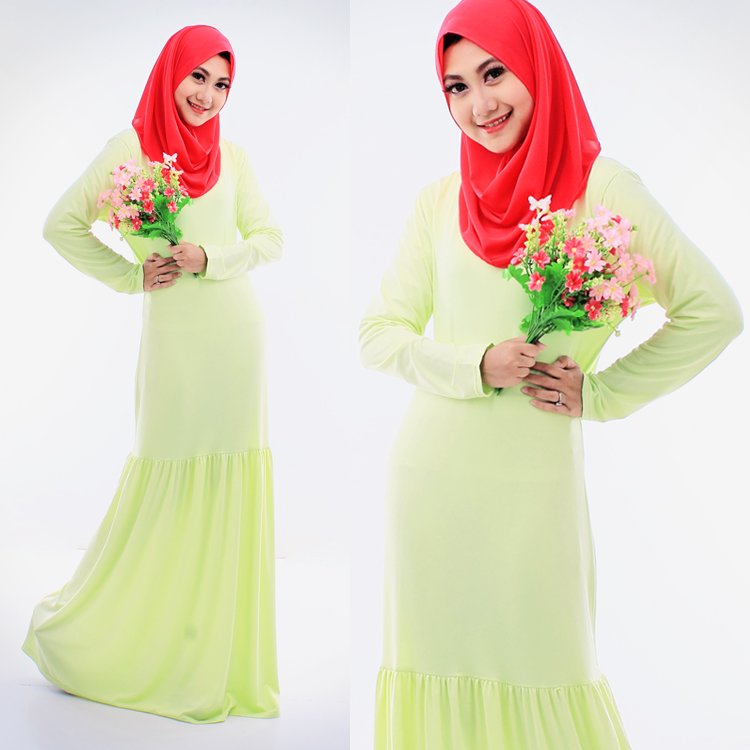 round neck basic jubah dress (including shawl) light green
