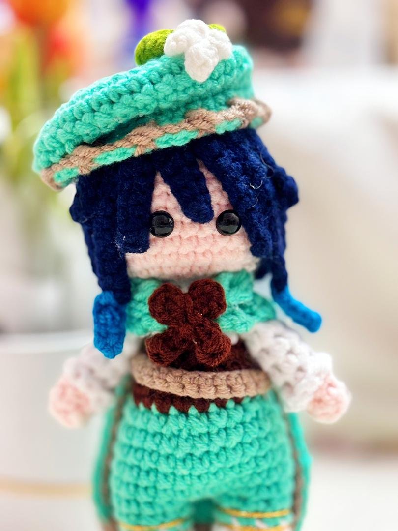mini version venti anime genshin cute handmade crochet amigurumi patung doll toy present hadiah girl boy budak adult birthday