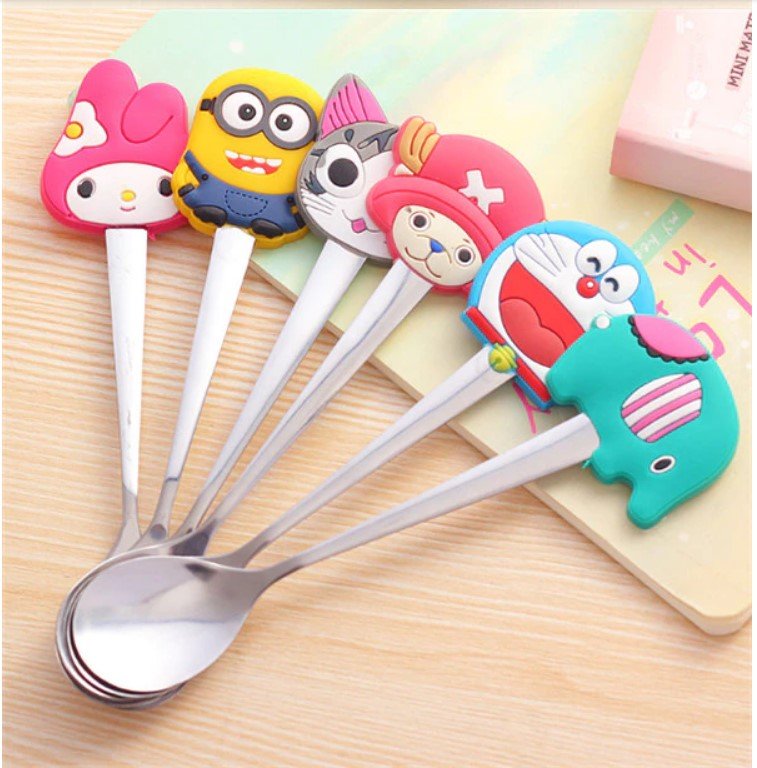 cute cartoon silicone stainless steel spoon cup door gift hadiah comel sudu kartun budak