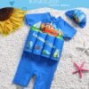 2809 boy girl kids floating swimming suit baju renang swimwear + cap cars