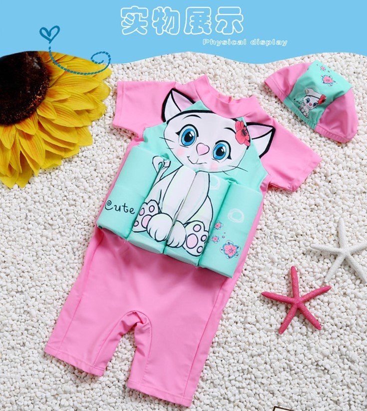 2810 boy girl kids floating swimming suit baju renang swimwear + cap cat m , l , xl 2810 boy girl kids floating swimming suit baju renang swimwear + cap cat m , l , xl