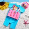 2806 boy girl kids floating swimming suit baju renang swimwear + cap mermaid m l xl