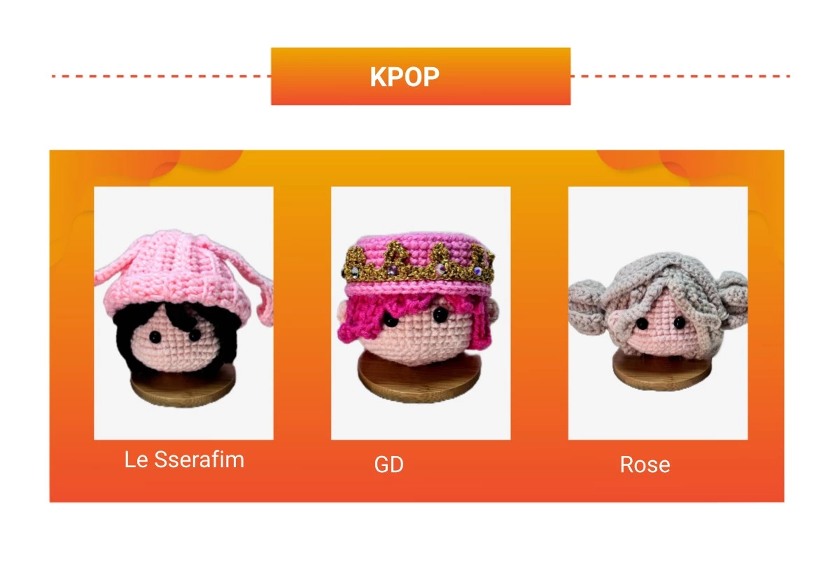 handmade crochet amigurumi doll keychain gd gdragon rose le sserafim gift kpop hadiah birthday