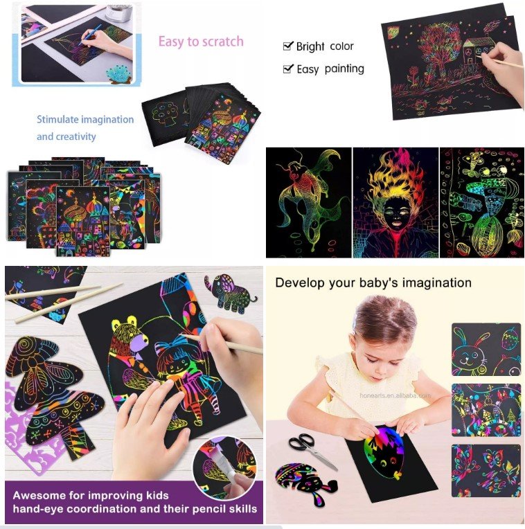 diy rainbow magic cardboard scratching drawing paper children a4 size painting non toxic art craft