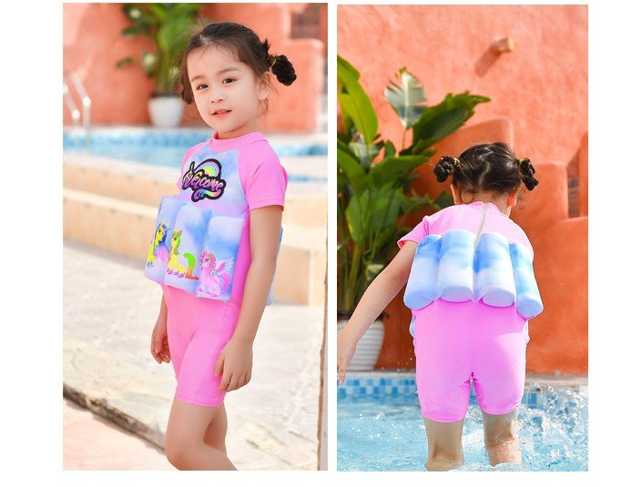 code 2013 2803 girl kids floating swimming suit baju renang swimwear + cap unicorn
